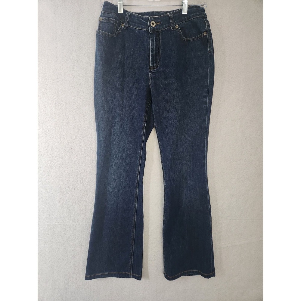 Chicos‎ Platinum Womens Jeans Size 0 or 4 Reg Cotton Blend Dark Wash Bootcut